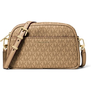 Michael Kors Women’s Jet Set Small Camera Crossbody(Gold-tone Hardware/Tonal Mk Signature Coated Twill/Husk)