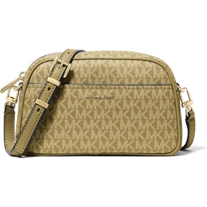 Michael Kors Women’s Jet Set Small Camera Crossbody(Gold-tone Hardware/Tonal Mk Signature Coated Twill/Pistachio)
