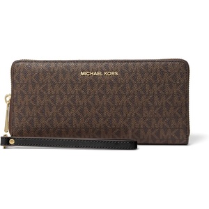 Michael Kors Women’s Jet Set Travel Continental, Gold-Tone Hardware/MK Signature Semi Lux Black, Chambray(Gold-tone Hardware/Mk Signature Coated Twill/Brown/Black)