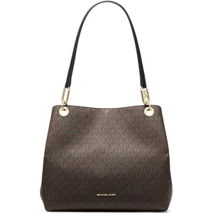 Michael Kors Women’s Kensington Shoulder Tote(Gold-tone Hardware/Mk Signature Coated Twill/Brown/Black)