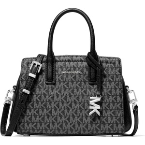 Michael Kors Women’s Laila Extra Small Crossbody Bag(Silver-tone Hardware/Signature Coated Twill/Black)