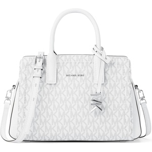 Michael Kors Women’s Laila Extra Small Crossbody Bag(Silver-tone Hardware/Signature Coated Twill/Optic White/Allum)