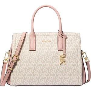 Michael Kors Women’s Laila Medium Satchel(Mk Signature/Vanilla/Soft Pink)
