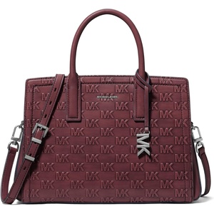 Michael Kors Women’s Laila Medium Satchel(Nickel-tone Hardware/Mk Debossed Burnished Logo Leather/Oxblood)