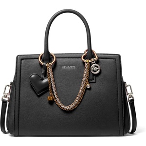 Michael Kors Women’s Laila Medium Satchel(Silver-tone Hardware/Jewel Chain/Black)