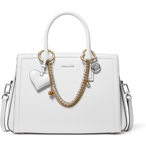 Michael Kors Women’s Laila Medium Satchel(Silver-tone Hardware/Jewel Chain/Optic White)