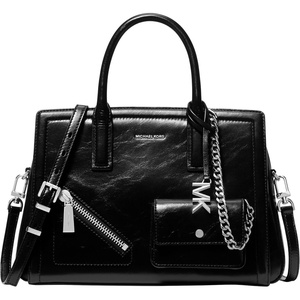 Michael Kors Women’s Laila Medium Satchel(Silver-tone Hardware/Leather/Black)