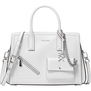 Michael Kors Women’s Laila Medium Satchel(Silver-tone Hardware/Leather/Optic White)
