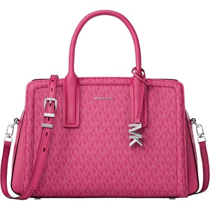 Michael Kors Women’s Laila Medium Satchel(Silver-tone Hardware/Mk Signature/Raspberry)