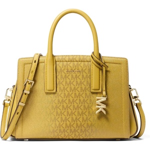 Michael Kors Women’s Laila Small Satchel(Gold-tone Hardware/Mk Signature Semi Lux/Chartreuse)