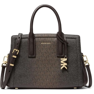 Michael Kors Women’s Laila Small Satchel(Gold-tone Hardware/Mk Signature Semi Lux/Chocolate)