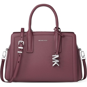 Michael Kors Women’s Laila Small Satchel(Silver-tone Hardware/Embossed Goat Leather/Oxblood)