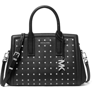 Michael Kors Women’s Laila Small Satchel(Silver-tone Hardware/Nail Head Studs/Black)