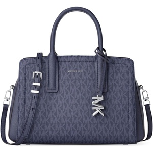 Michael Kors Women’s Laila Small Satchel(Silver-tone Hardware/Signature Coated Twill/Dress Blues)