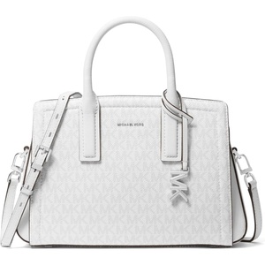 Michael Kors Women’s Laila Small Satchel(Silver-tone Hardware/Signature Coated Twill/Optic White/Allum)