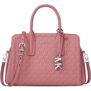Michael Kors Women’s Laila Small Satchel(Silver-tone Hardware/Signature Coated Twill/Rosewood)