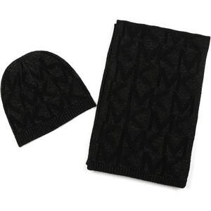Michael Kors Womens Metallic Beanie & Scarf Set, Stylish & Warm Fashion Accessories for Cold Weather(Black)