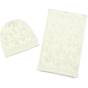 Michael Kors Womens Metallic Beanie & Scarf Set, Stylish & Warm Fashion Accessories for Cold Weather(Cream)