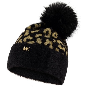 Michael Kors Women’s Metallic Feather Leopard Cuff Hat(Black/Gold)