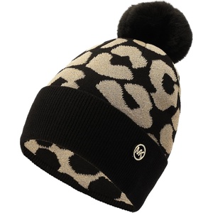 Michael Kors Women’s Metallic Leopard Cuff Hat, Stylish Beanie & Fashion Accessory Cap(Black Gold Metallic)