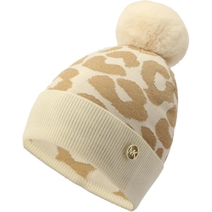 Michael Kors Women’s Metallic Leopard Cuff Hat, Stylish Beanie & Fashion Accessory Cap(Cream Gold Metalli)
