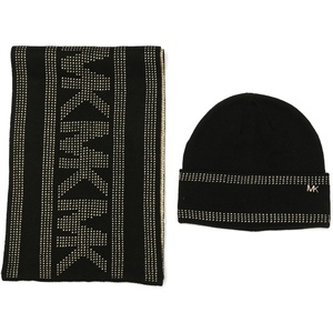 Michael Kors Women’s Metallic Stripe Box Set – Hat & Scarf(Black/Gold)