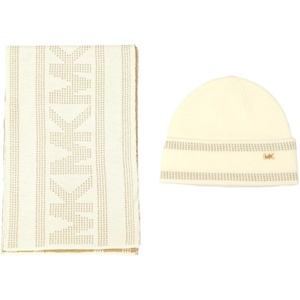 Michael Kors Women’s Metallic Stripe Box Set – Hat & Scarf(Cream /Gold)