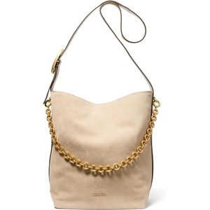 Michael Kors Women’s Nolita Large Bucket Tote Bag(Gold-tone Hardware/Suede Leather/Khaki)