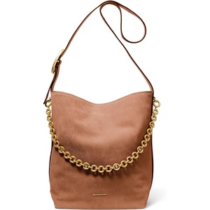 Michael Kors Women’s Nolita Large Bucket Tote Bag(Gold-tone Hardware/Suede Leather/Luggage)