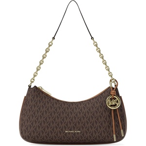 Michael Kors Women’s Nolita Medium Chain Pouchette Bag(Gold-tone Hardware/Signature Coated Twill/Brown/Acorn)