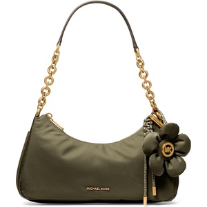 Michael Kors Women’s Nolita Medium Chain Pouchette Bag(Nylon/Loden/Flower Charm)
