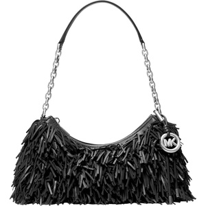 Michael Kors Women’s Nolita Medium Chain Pouchette Bag(Silver-tone Hardware/Leather/Black)