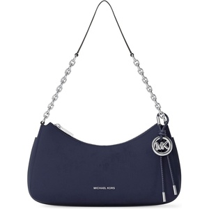 Michael Kors Women’s Nolita Medium Chain Pouchette Bag(Silver-tone Hardware/Nubuck Leather/Dress Blues)