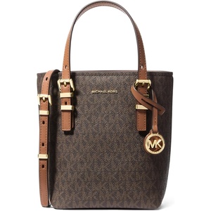 Michael Kors Women’s Quinn Extra Small Tote Crossbody Bag(Gold-tone Hardware/Mk Signature Coated Twill/Brown/Acorn)