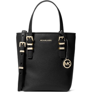 Michael Kors Women’s Quinn Extra Small Tote Crossbody Bag(Gold-tone Hardware/Pebble Leather/Black)