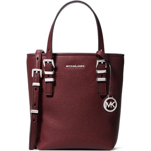 Michael Kors Women’s Quinn Extra Small Tote Crossbody Bag(Silver-tone Hardware/Pebble Leather/Oxblood)