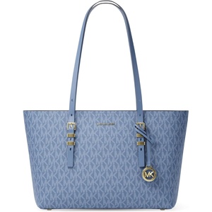 Michael Kors Women’s Quinn Medium Top-Zip Tote(Gold-tone Hardware/Tonal Mk Signature Coated Twill/French Blue)