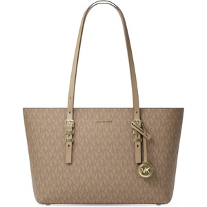 Michael Kors Women’s Quinn Medium Top-Zip Tote(Gold-tone Hardware/Tonal Mk Signature Coated Twill/Husk)