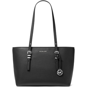 Michael Kors Women’s Quinn Medium Top-Zip Tote(Silver-tone Hardware/Black)