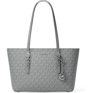 Michael Kors Women’s Quinn Medium Top-Zip Tote(Silver-tone Hardware/Tonal Mk Signature Coated Twill/Storm)