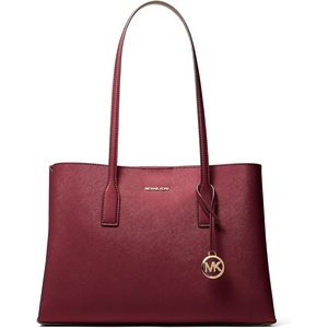 Michael Kors Women’s Ruthie Medium Tote Bag(Gold-tone Hardware/Saffiano Leather/Deep Red)