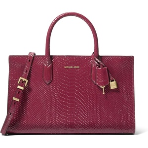 Michael Kors Women’s Scarlett Medium Satchel(Gold-tone Hardware/Embossed Python Leather/Mulberry)