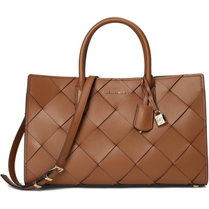 Michael Kors Women’s Scarlett Medium Satchel(Gold-tone Hardware/Woven Leather/Luggage)