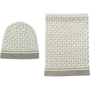 Michael Kors Women’s Smallest Mk Beanie, Scarf Box Set(Pearl Heather Grey / Cream)