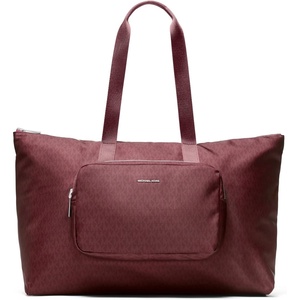 Michael Kors Women’s Tanner Large Packable Tote(Silver-tone Hardware/Mk Signature Nylon/Oxblood)