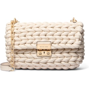 Michael Kors Women’s Tribeca Large Convertible Chain Shoulder Bag(Gold-tone Hardware/All Over Woven/Light Cream)