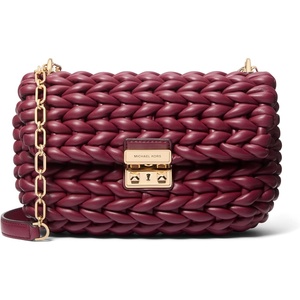 Michael Kors Women’s Tribeca Large Convertible Chain Shoulder Bag(Gold-tone Hardware/All Over Woven/Mulberry)