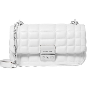 Michael Kors Womens Tribeca Small Convertible Chain Shoulder Bag(Silver-tone Hardware/Box Quilted Costa Lamb Leather/Optic White)