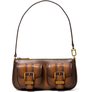 Michael Kors Zoe Small Convertible Pouchette(Antique Gold-tone Hardware/Burnished Leather Edges/Luggage)