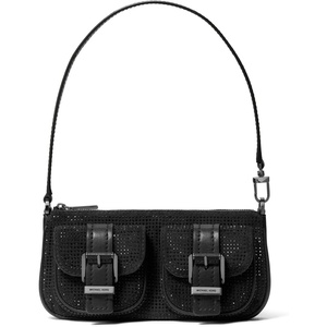 Michael Kors Zoe Small Convertible Pouchette(Dark Gunmetal-tone Hardware/Rhinestone Hot Fix/Black)